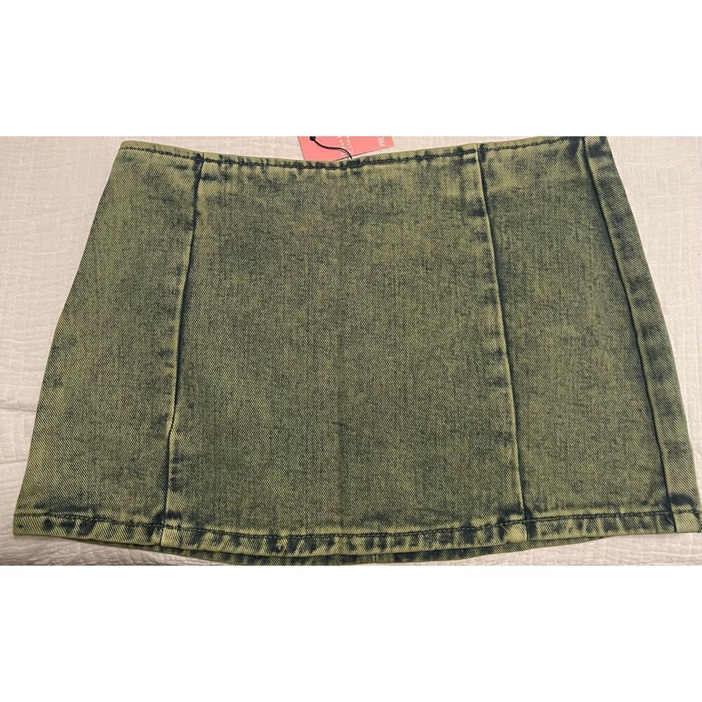 PrettyLittleThing Green Tint Micro Mini Low Rise Denim Skirt NEW NWT